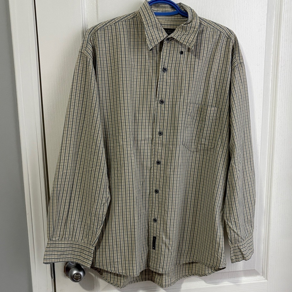 Men's Beige Plaid Button-Down Shirt